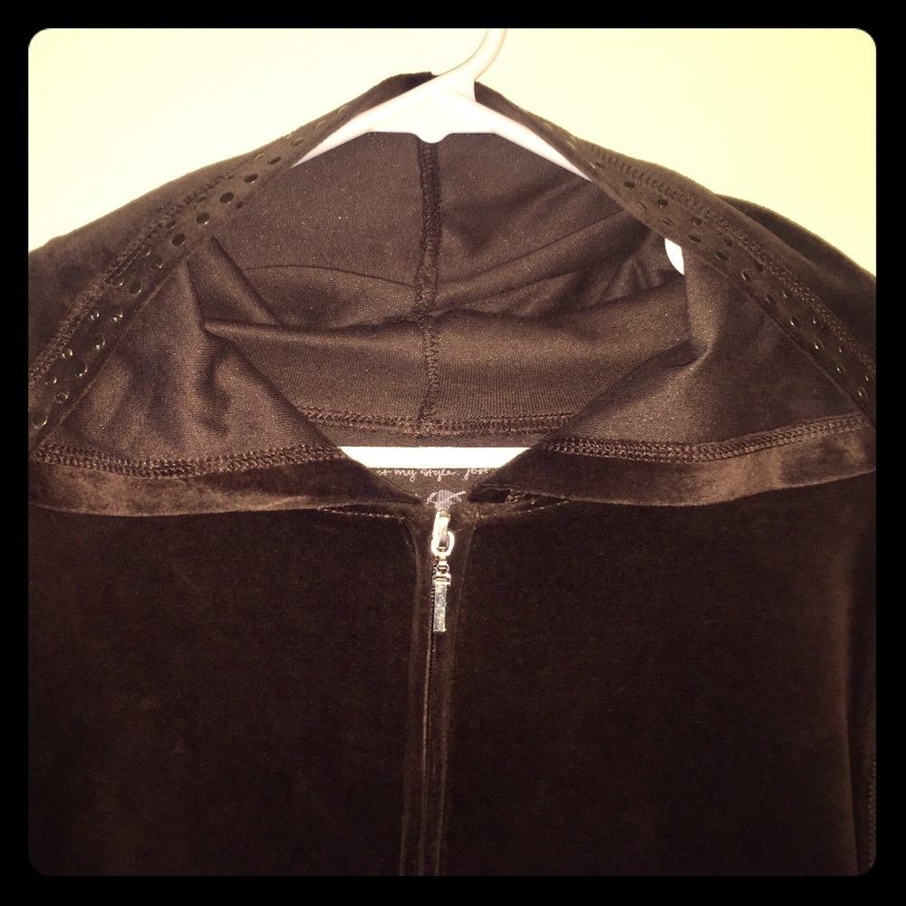 JMS NWT Stud Trim Chocolate Brown Velour Hoodie 2X